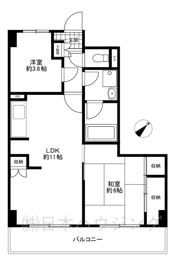 パークサイド大倉山(2LDK/3階)の間取り写真