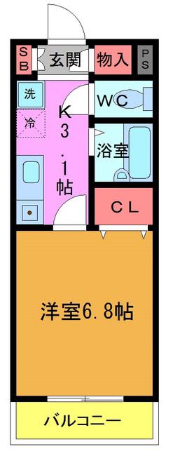 リッツコート西船橋(1K/2階)の間取り写真