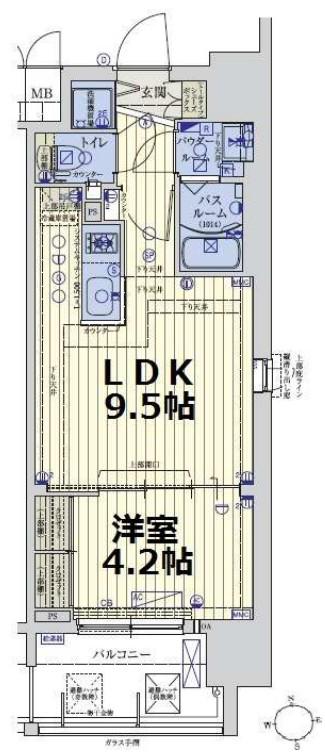 スワンズシティ大手前レーヴェ(1LDK/12階)の間取り写真
