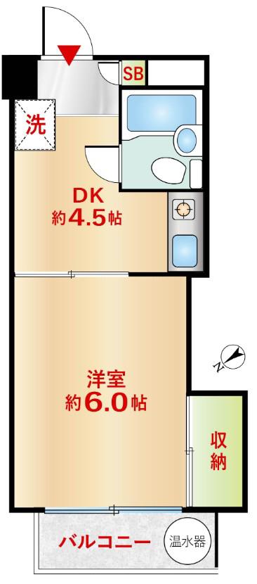 ハイラーク五反田(1K/4階)の間取り写真