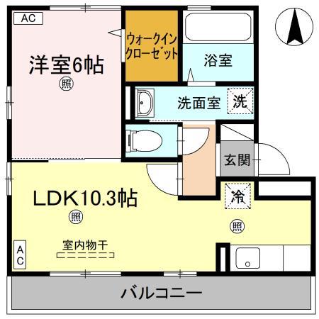 リビングタウン北川添B棟(1LDK/2階)の間取り写真