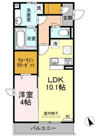 プリムローズ(1LDK/1階)の間取り写真
