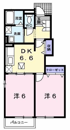 サン グリーン ハイツ A棟(2DK/1階)の間取り写真