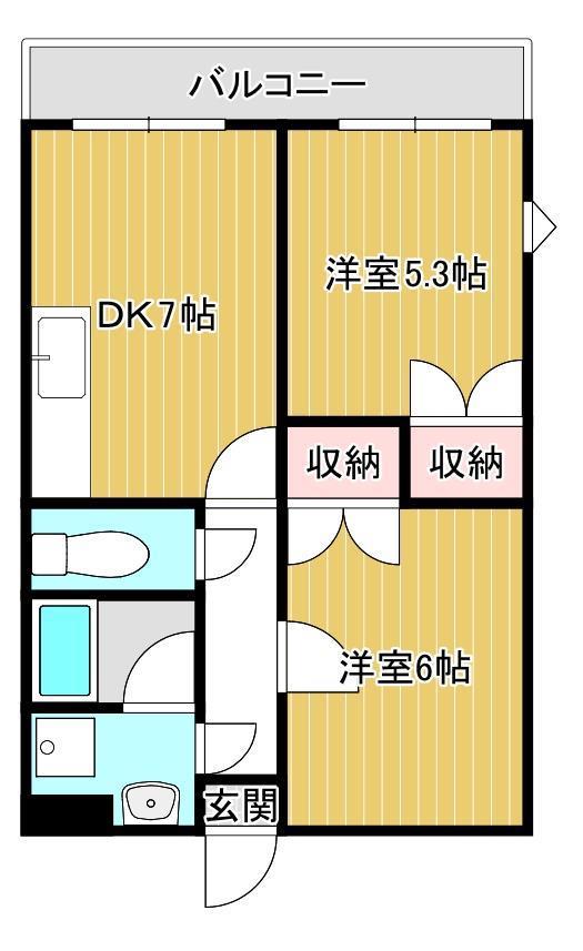 鹿児島市電谷山線 谷山駅(市電) 徒歩16分 3階建 築27年(2DK/1階)の間取り写真
