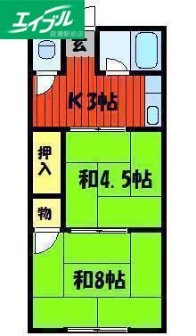 コーポ85南棟(2K/2階)の間取り写真