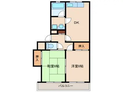 第2中尾ハイツ(2DK/2階)の間取り写真