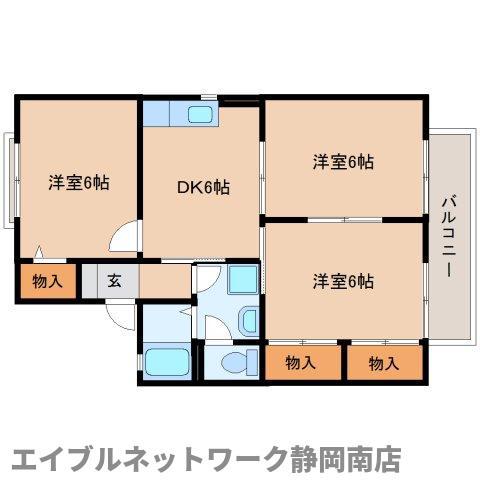 グランドールN A棟(3DK/2階)の間取り写真