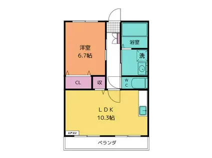 T.Hヒルズ(1LDK/1階)の間取り写真