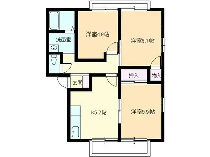 フラワーハイツ(3K/2階)の間取り写真