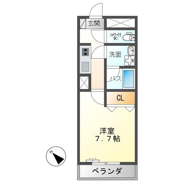 サンライン東部(1K/3階)の間取り写真