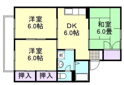 アンソレイユ尾崎A棟(3DK/2階)の間取り写真