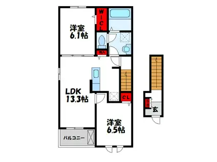 グラッドネス志免東I A棟(2LDK/2階)の間取り写真