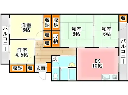 サンコー枝坂コーポ(4DK/4階)の間取り写真