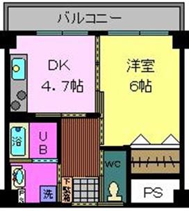 YUWASETA(1DK/6階)の間取り写真