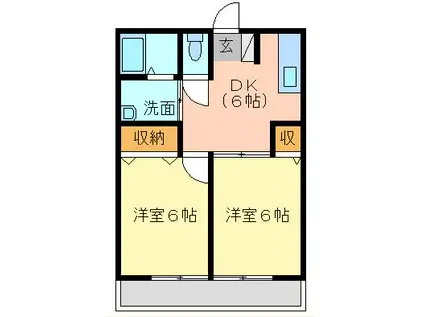 サンヒルズB棟(2DK/1階)の間取り写真