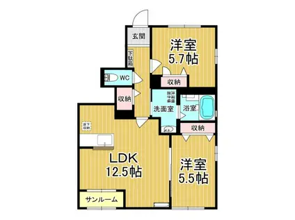 ヴィラフェリーチェII参番館(2LDK/1階)の間取り写真