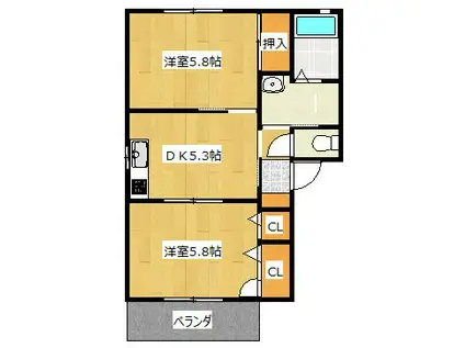 パーク・フラッツ A棟(2DK/2階)の間取り写真