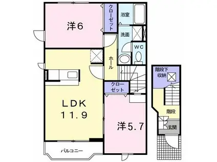 クレスト-ルS・S・K・I(2LDK/2階)の間取り写真