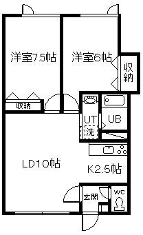 神楽レジデンス(2LDK/2階)の間取り写真