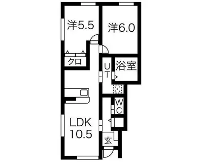 RESI NAGAII棟(2LDK/1階)の間取り写真