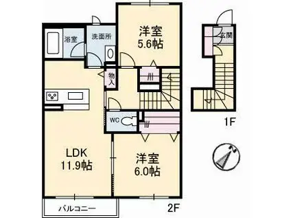 SHAMAISON β(2LDK/2階)の間取り写真