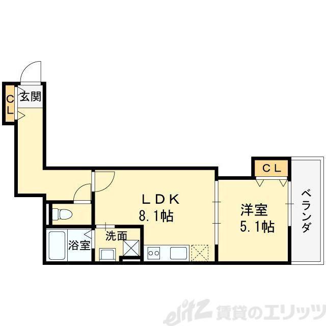 クレアール高槻古曽部(1LDK/1階)の間取り写真