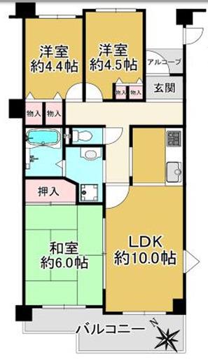 クレセント長田(3LDK/4階)の間取り写真