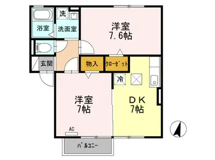コスモスハウス A棟(2DK/1階)の間取り写真