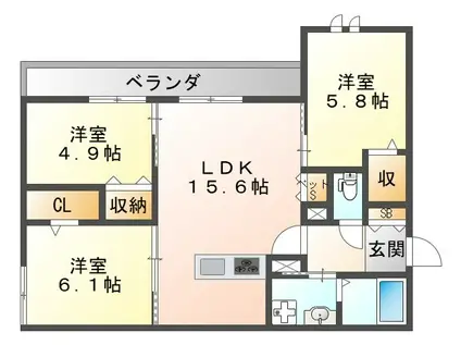 尼崎市南塚口町5丁目ヘーベルメゾン(3LDK/1階)の間取り写真