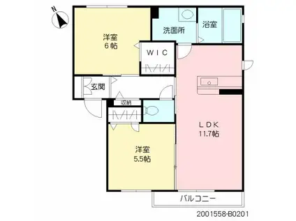 ELE-GARDEN B棟(2LDK/2階)の間取り写真