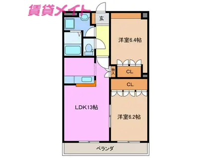ヴァン パイン コートB棟(2LDK/2階)の間取り写真