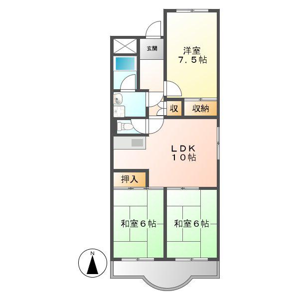 油屋ハイツ中野(3LDK/4階)の間取り写真