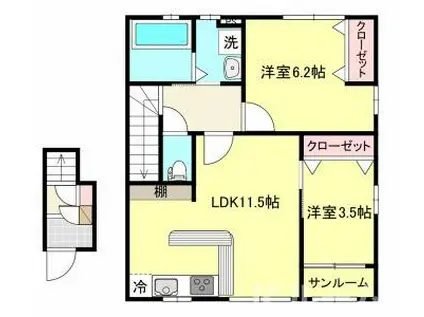 ヒルズソレイユ(2LDK/2階)の間取り写真