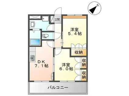 ピュア・リーフ(2DK/2階)の間取り写真