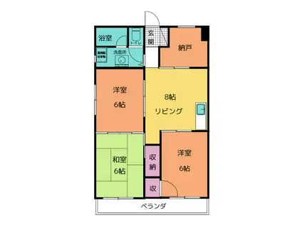 宮本町ハイツB(3SLDK/4階)の間取り写真