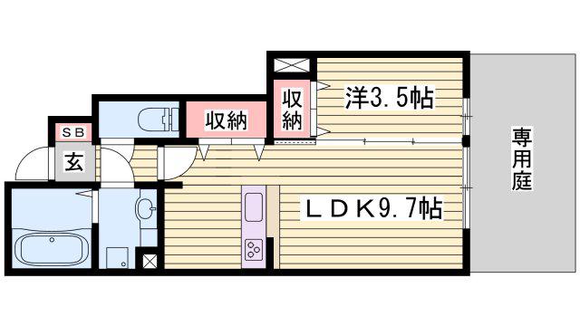 トレーフル緑ヶ丘(1LDK/1階)の間取り写真