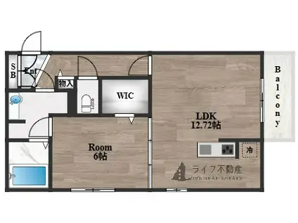 PRESENT WELL DーROOM(1LDK/1階)の間取り写真