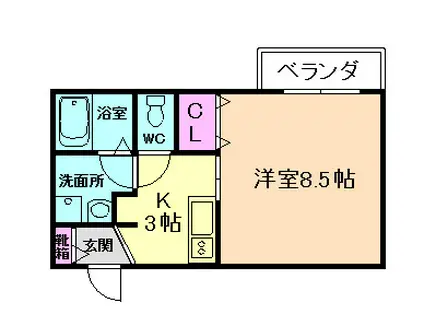 クレストフォルム石橋(1K/1階)の間取り写真