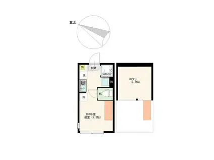 カルーセルエルドラド IOT 独洗 宅BOX ポスト(ワンルーム/2階)の間取り写真