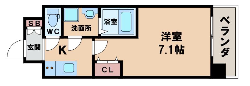 ミリアン四天王寺夕陽丘 II(1K/8階)の間取り写真