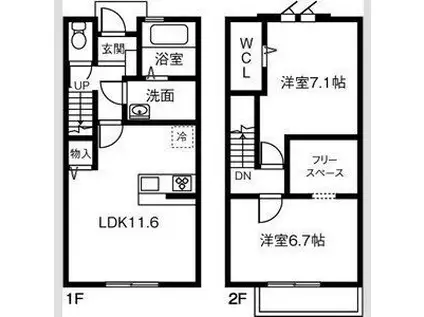 MAISONETTE LAND 上野(2LDK/1階)の間取り写真