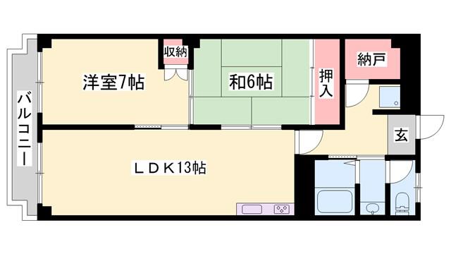 ハイツ柳井(2LDK/3階)の間取り写真