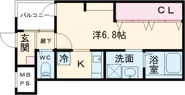 寺地町東ジーイー・サンク(ワンルーム/2階)の間取り写真