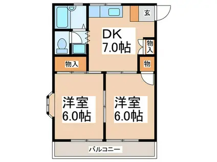 レジデンス数沢(2DK/2階)の間取り写真