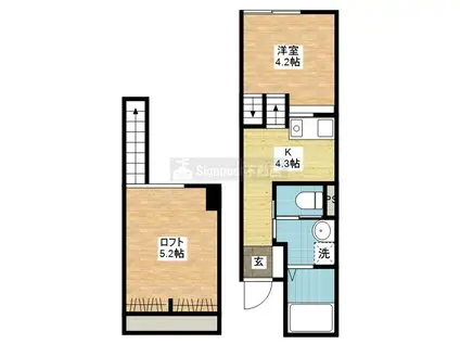 SIGNPOST界II(1SK/1階)の間取り写真