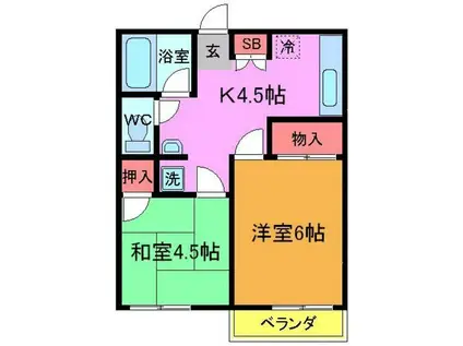 ハイツオオキ(2K/1階)の間取り写真