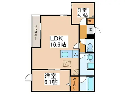 TORISIA平野西I(2LDK/2階)の間取り写真