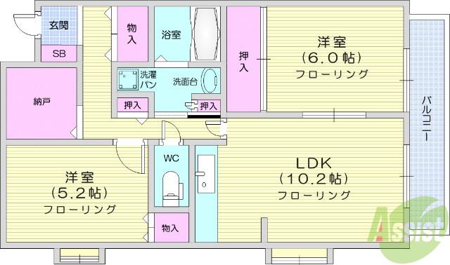 グランドール泉中央Ⅱ(2LDK/2階)の間取り写真