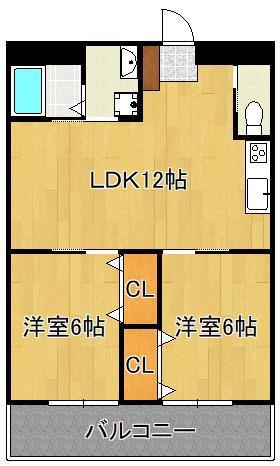 北浜ビル(2LDK/4階)の間取り写真