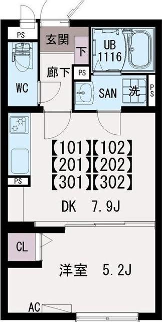 イクシオ入谷(1DK/3階)の間取り写真